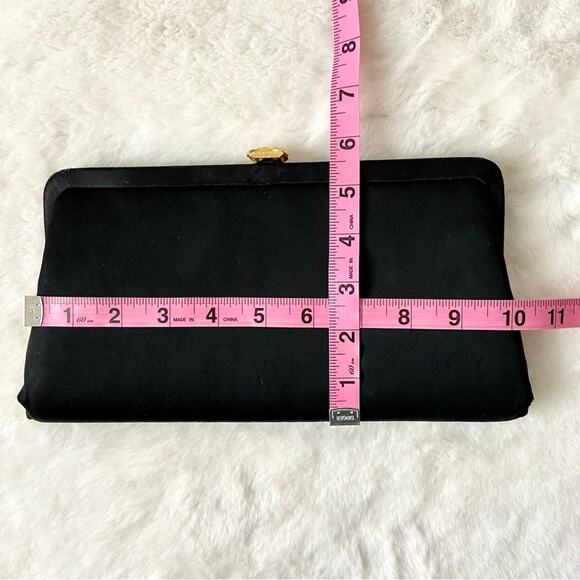 Vintage Ruffled Black Textile Clutch With Gold Clasp - Picture 3 of 5